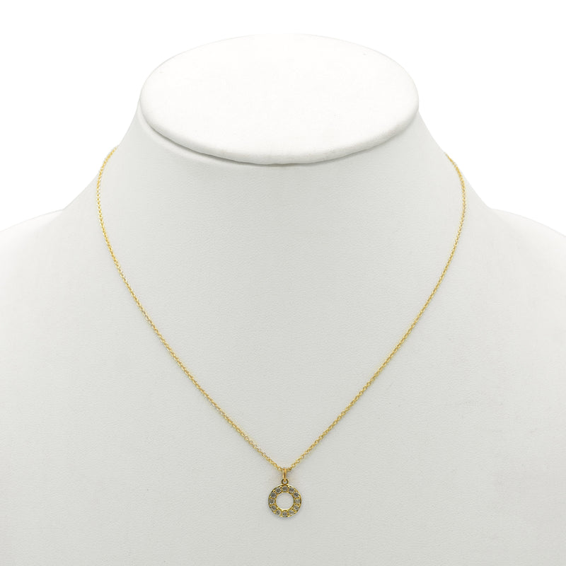 GOLD SMALL CIRCLE CRYSTAL PENDANT SHORT NECKLACE