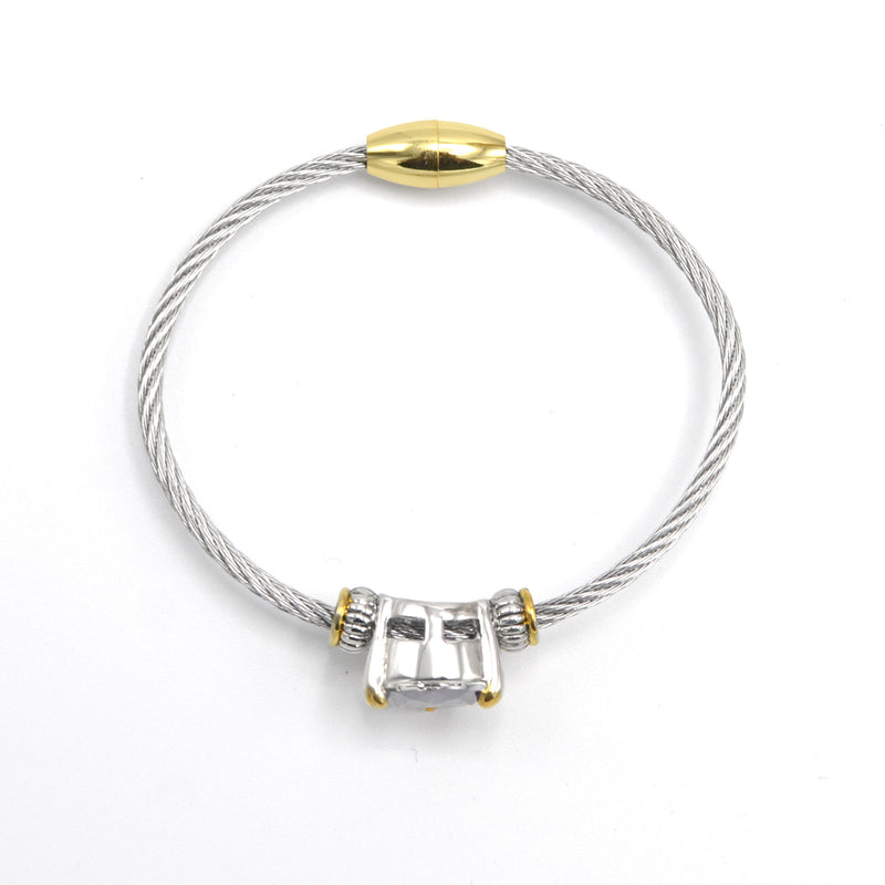 TWO TONE CLEAR CRYSTAL CLASSIC CABLE BRACELET 4110BR-CLEAR(FD17)