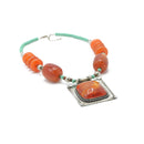 Blue Orange and Silver Beads and Orange and Silver Pendant necklace