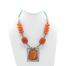 Blue Orange and Silver Beads and Orange and Silver Pendant necklace