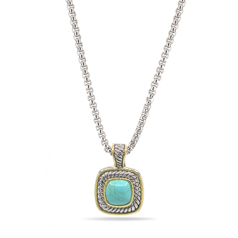 Two-Tone Turquoise Square Pendant Box Chain Necklace