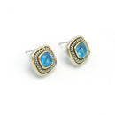TWO TONE AQUA BLUE CRYSTAL SQUARE EARRINGS SET