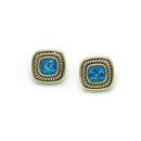 TWO TONE AQUA BLUE CRYSTAL SQUARE EARRINGS SET