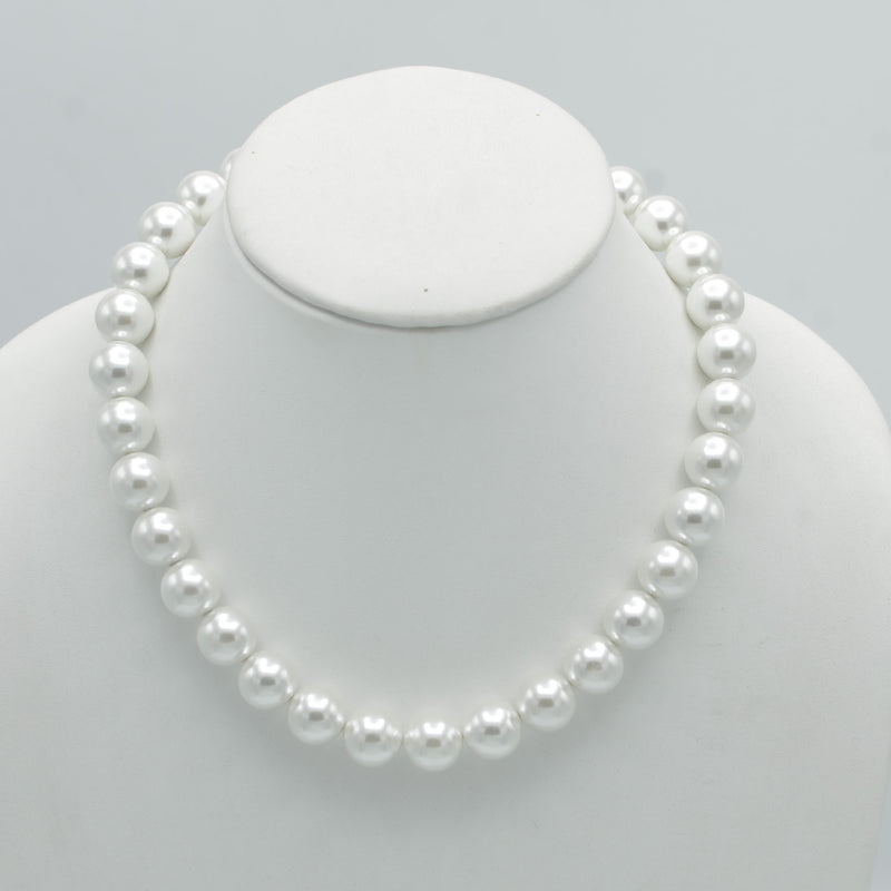 SILVER 12 MM WHITE PEARL SHORT NECKLACE