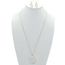 GOLD WHITE CRYSTAL PENDANT NECKLACE AND EARRINGS SET