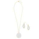 GOLD WHITE CRYSTAL PENDANT NECKLACE AND EARRINGS SET