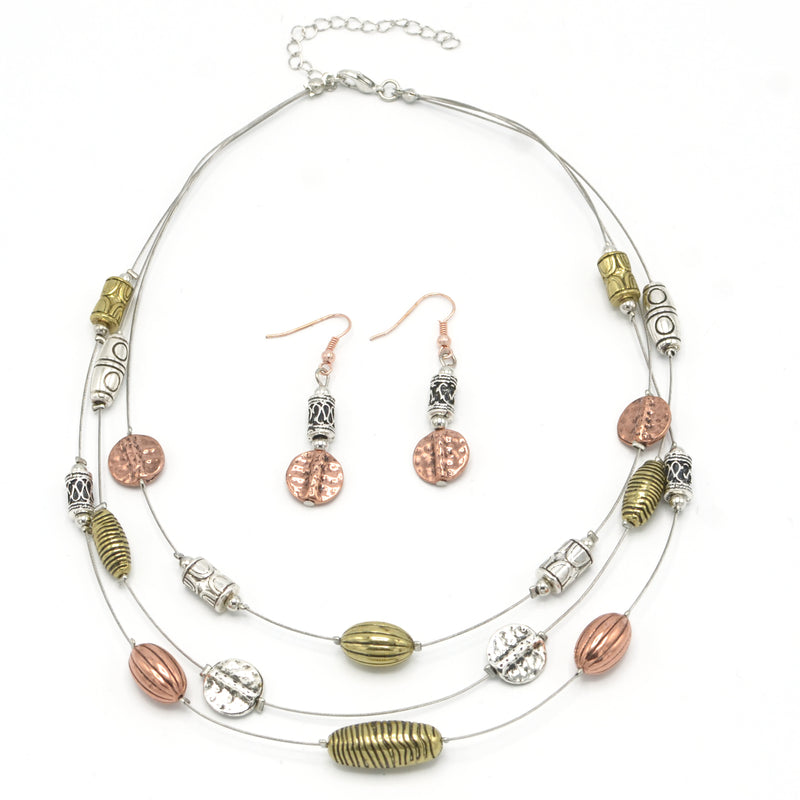 TRI-TONE NECKLACE AND EARRINGS SET