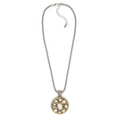 CREAM PEARL TWO TONE ROUND 2" INCH PENDANT NECKLACE