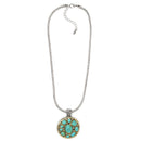 TURQUOISE TWO TONE ROUND 2" INCH PENDANT NECKLACE