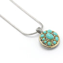 TURQUOISE TWO TONE ROUND 2" INCH PENDANT NECKLACE