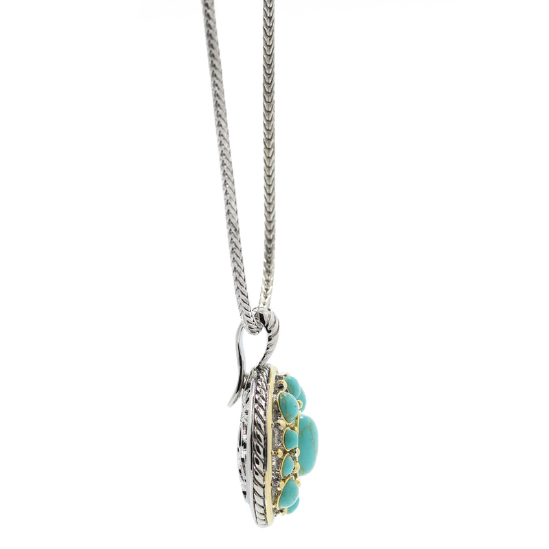 TURQUOISE TWO TONE ROUND 2" INCH PENDANT NECKLACE