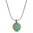 TURQUOISE TWO TONE ROUND 2" INCH PENDANT NECKLACE