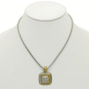 TWO TONE PAVE SQUARE CRYSTAL ENGRAVED PENDANT WITH BOX CHAIN NECKLACE