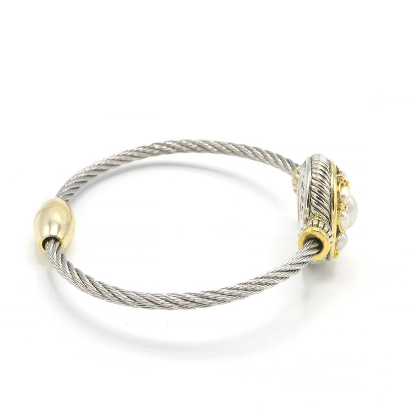 TWO TONE PEARL CLASSIC MAGNETIC CLASP CABLE BRACELET