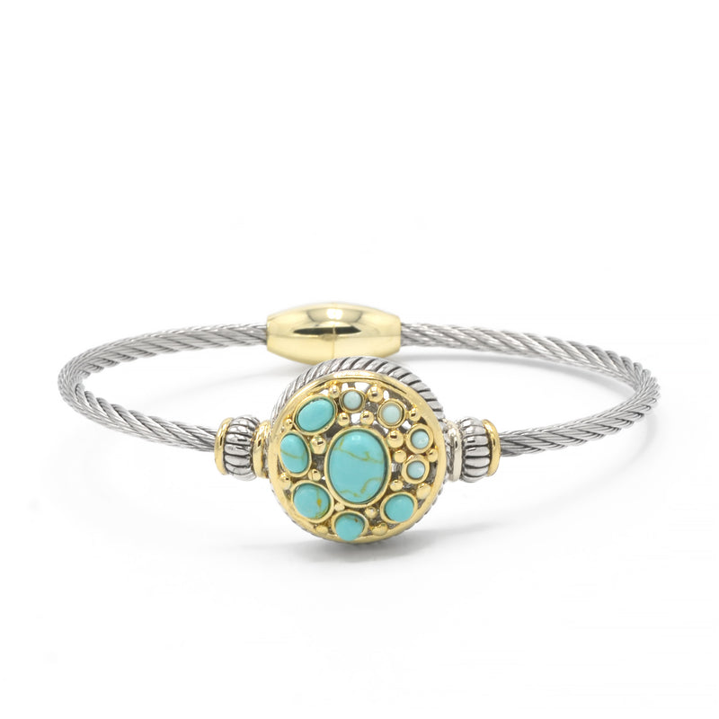 TWO TONE TURQUOISE MAGNETIC CLASP CLASSIC CABLE BRACELET