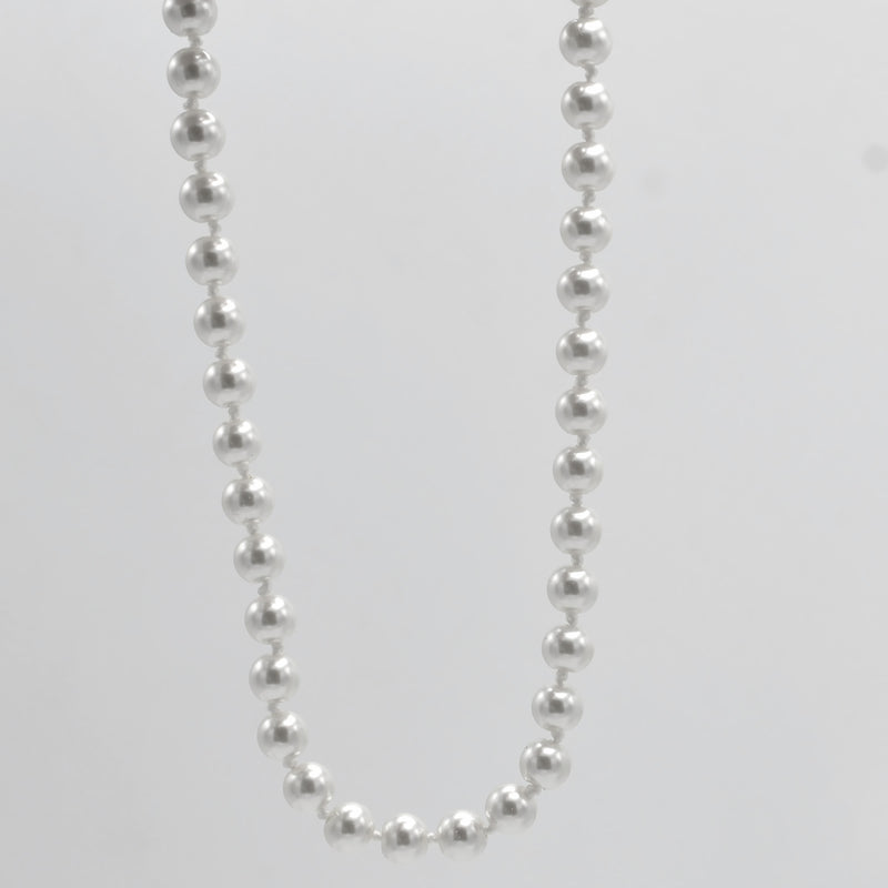 RHODIUM 8MM WHITE PEARL NECKLACE AND EARRING SET