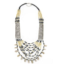 CREAM AND BROWN BEADS COWRIE SHELL SILVER STATEMENT NECKLACE