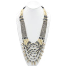 CREAM AND BROWN BEADS COWRIE SHELL SILVER STATEMENT NECKLACE