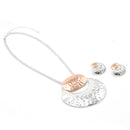 TWO-TONE HAMMERED METAL NECKLACE AND EARRINGS SET