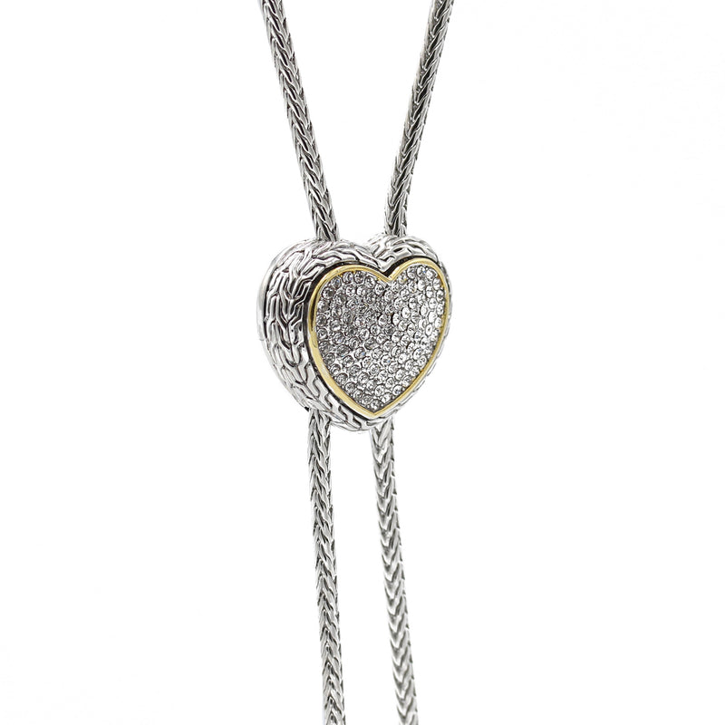 TWO TONE PAVE CRYSTAL ENGRAVED HEART PENDANT LONG TASSEL NECKLACE4653NK(FE13)