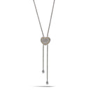 TWO TONE PAVE CRYSTAL ENGRAVED HEART PENDANT LONG TASSEL NECKLACE4653NK(FB16))
