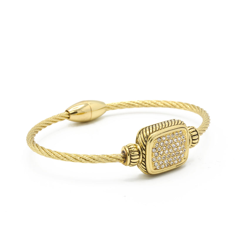 GOLD PAVE CRYSTAL ENGRAVED CLASSIC CABLE BRACELET