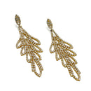 RHINESTONES CRYSTAL GOLD TASSEL DROP EARRINGS