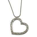 ANTIQUE SILVER HEART FILIGREE PENDANT LONG CHAIN NECKLACE