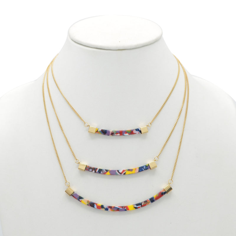 GOLD MULTI-COLOR LAYER NECKLACE AND EARRINGS SET