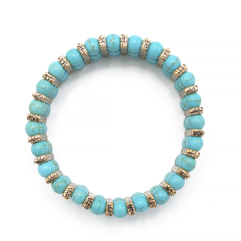 OXIDIZE GOLD AND TURQUOISE BEADS MEMORY WIRE STRETCH BRACELET