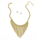 GOLD RHINESTONES CRYSTAL TASSEL NECKLACE AND EARRINGS SET
