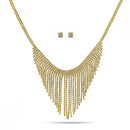 GOLD RHINESTONES CRYSTAL TASSEL NECKLACE AND EARRINGS SET
