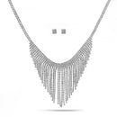 SILVER RHINESTONE CRYSTAL TASSEL NECKLACE AND EARRINGS SET