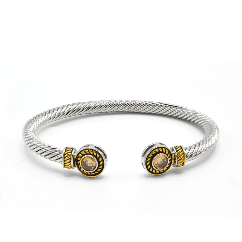 TWO TONE TOPAZ CRYSTAL CLASSIC CABLE BRACELET