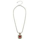 TWO TONE RED SIAM CRYSTAL SQUARE PENDANT BOX CHAIN NECKLACE