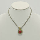 TWO TONE RED SIAM CRYSTAL SQUARE PENDANT BOX CHAIN NECKLACE