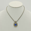 TWO-TONE BLUE SQUARE PENDANT BOX CHAIN NECKLACE