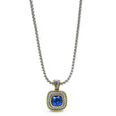 TWO-TONE BLUE SQUARE PENDANT BOX CHAIN NECKLACE