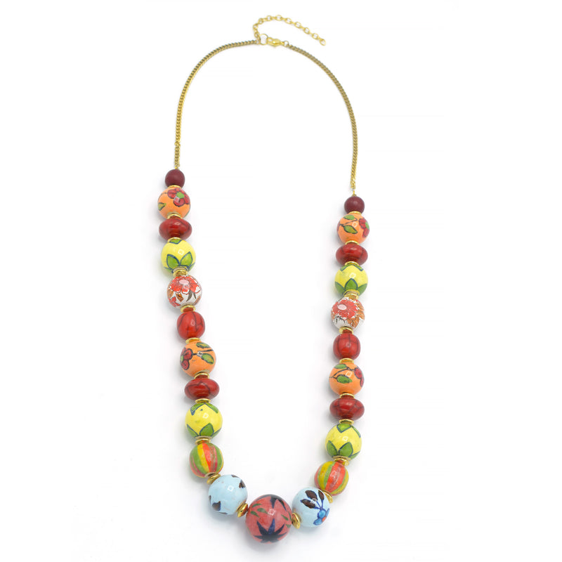 MULTI COLOR RESIN AND GLASS BEAD INDIAN NECKLACE