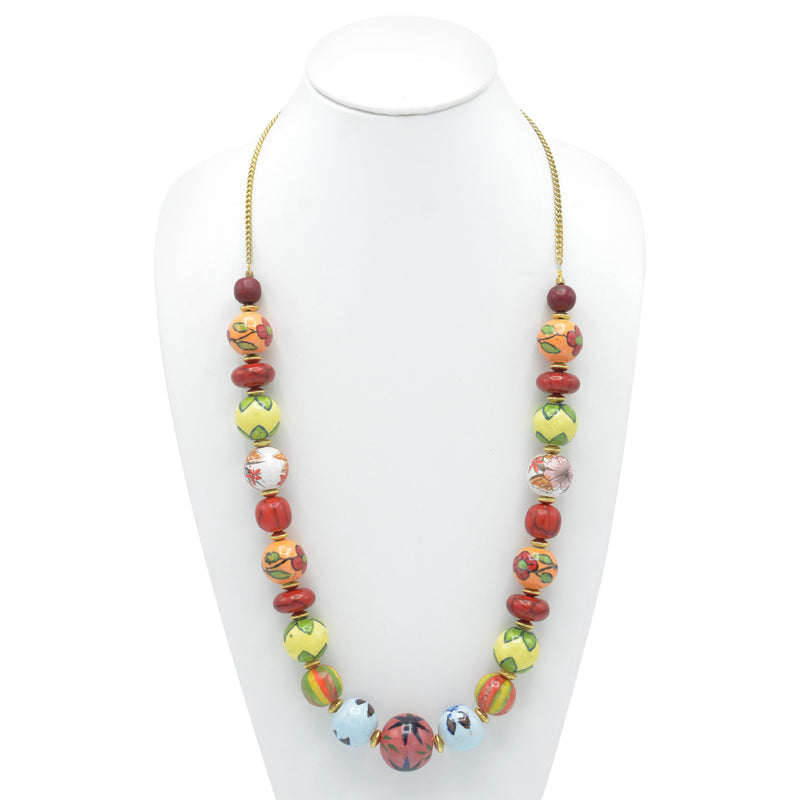 MULTI COLOR RESIN AND GLASS BEAD INDIAN NECKLACE