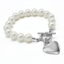 CREAM PEARL SILVER HEART CHARM BRACELET