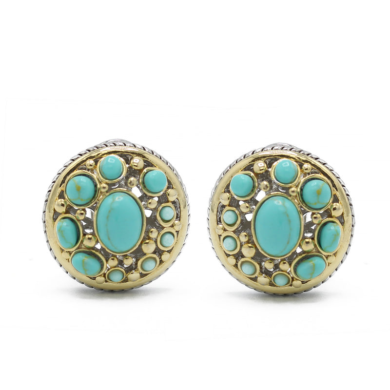 TURQUOISE TWO TONE ROUND EARRINGS