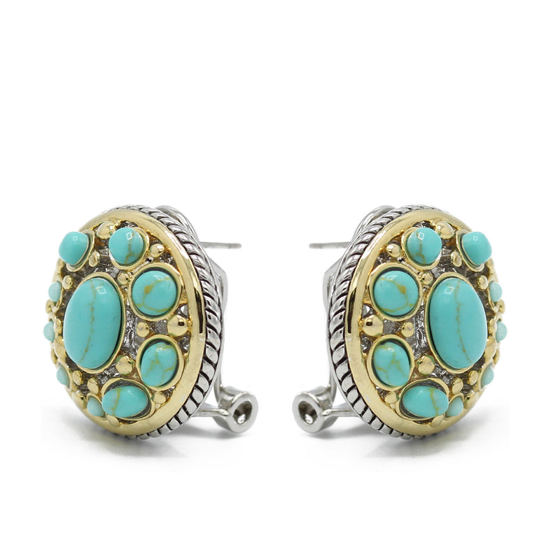 TURQUOISE TWO TONE ROUND EARRINGS
