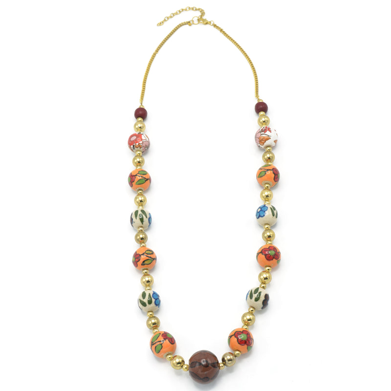 MULTI- COLOR RESIN AND GLASS BEAD INDIAN NECKLACE