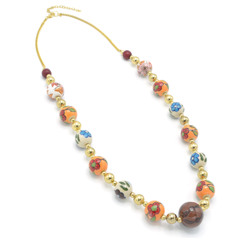MULTI- COLOR RESIN AND GLASS BEAD INDIAN NECKLACE