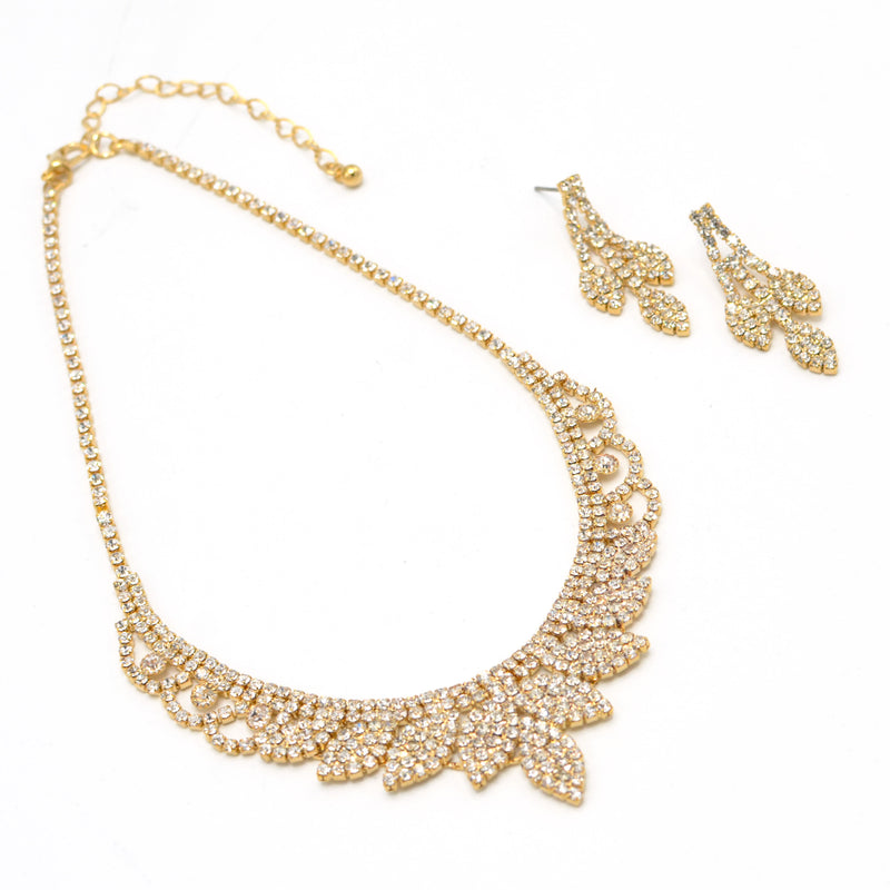 GOLD RHINESTONE CRYSTAL NECKLACE AND EARRINGS SET