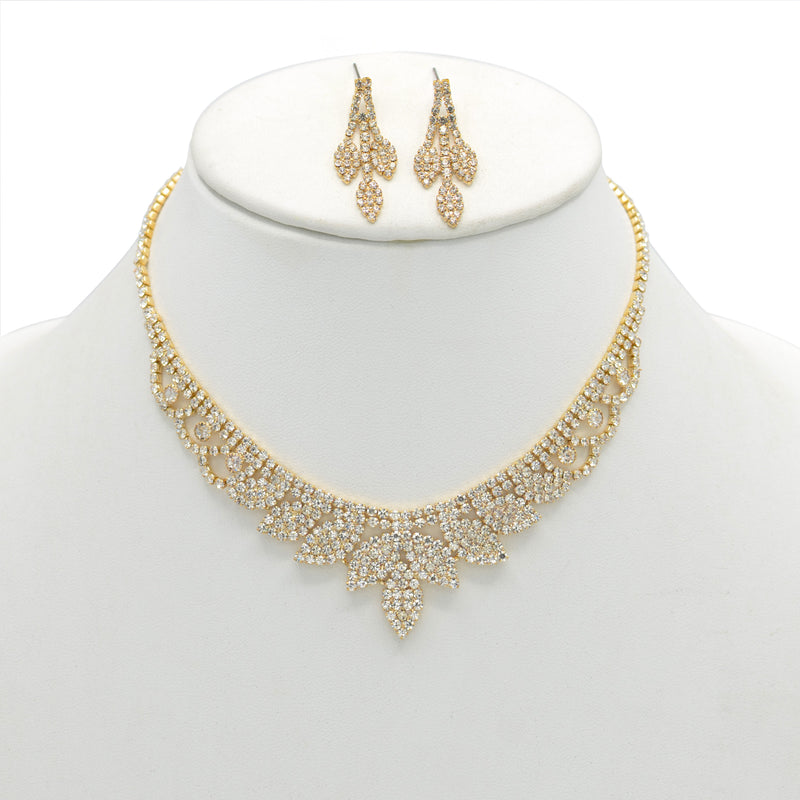GOLD RHINESTONE CRYSTAL NECKLACE AND EARRINGS SET