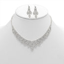 SILVER RHINESTONE CRYSTAL NECKLACE AND EARRINGS SET