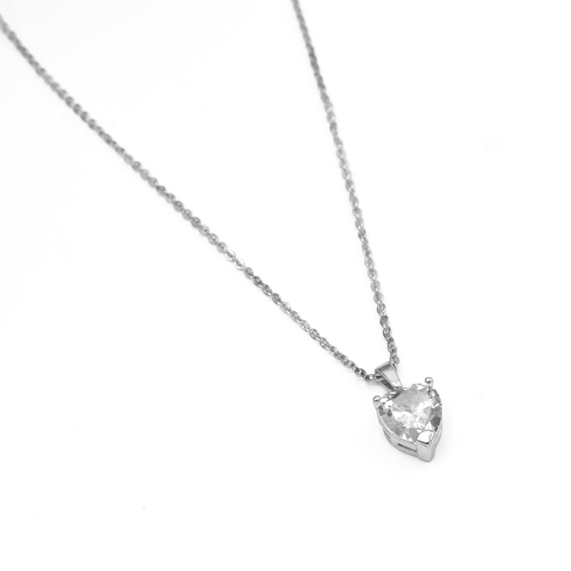 SILVER CRYSTAL HEART PENDANT NECKLACE WITH GIFT BOX
