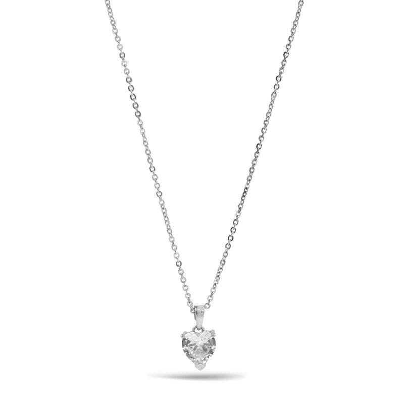 SILVER CRYSTAL HEART PENDANT NECKLACE WITH GIFT BOX